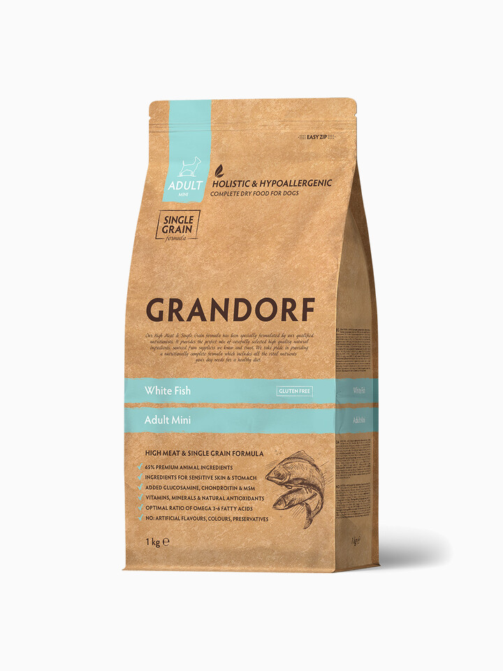 Корм GRANDORF Белая рыба для собак мини пород, 1 кг