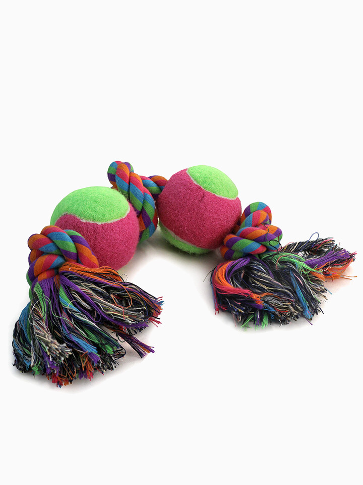 Игрушка для собак "Верёвка, 3 узла и 2 мяча", d65/350мм