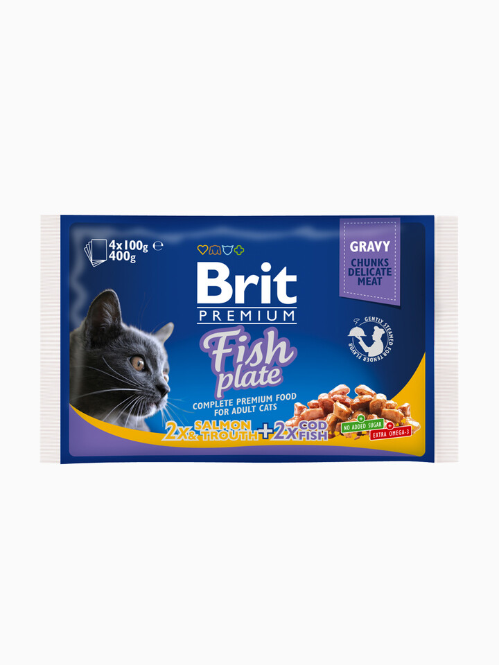 Корм Brit Premium Fish Plate ассорти Рыбная тарелка (4x100г), 400 г