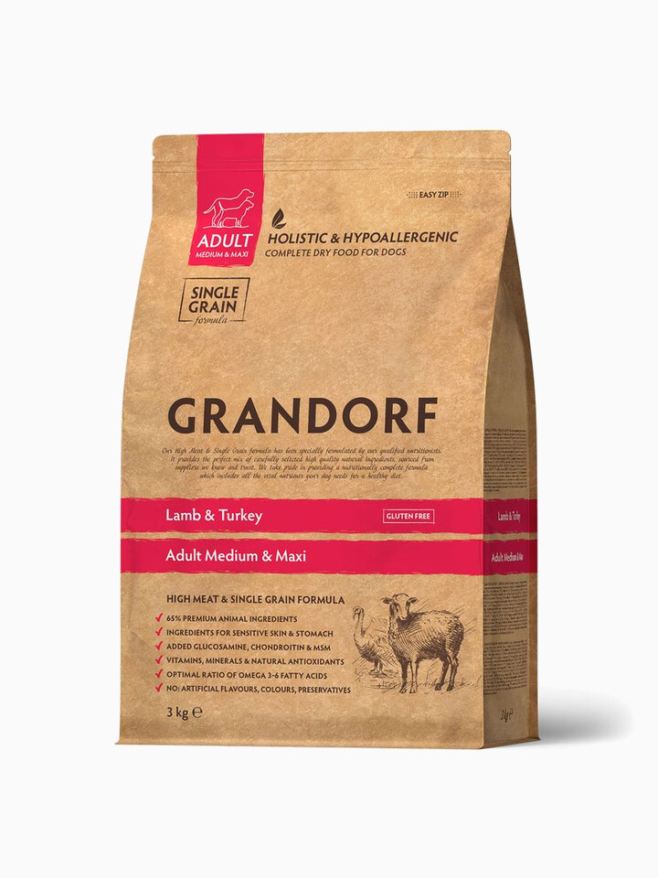 Корм Grandorf Medium & Maxi Holistic Lamb & Turkey для собак средних и крупных пород, ягненок с индейкой, 3 кг