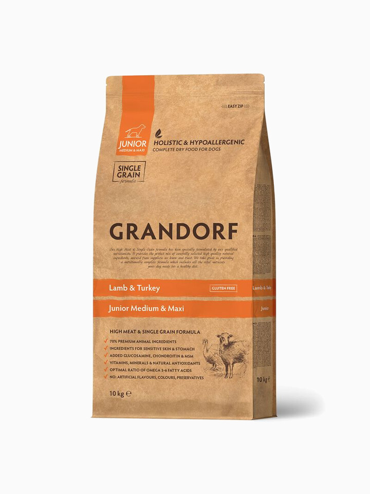Корм Grandorf Junior Medium & Maxi Lamb & Turkey для юниров средних и крупных пород, ягненок с индейкой, 10 кг