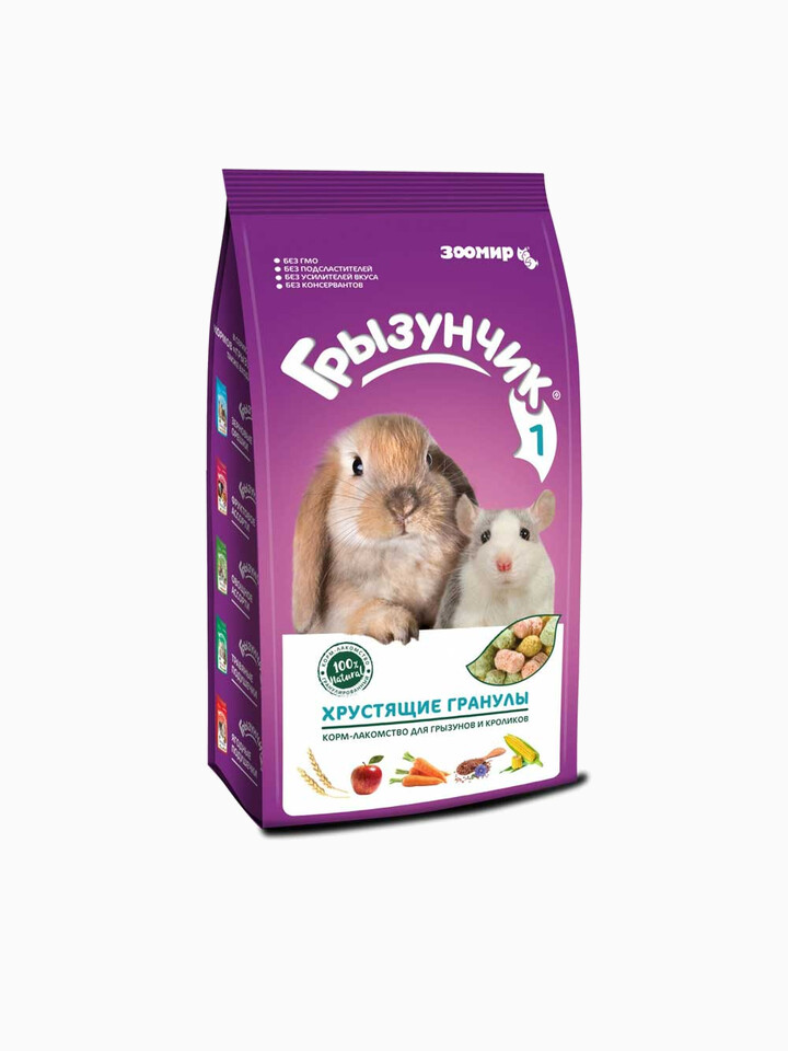 Корм-лакомство для грызунов и кроликов Грызунчик "Хрустящие гранулы", 150 г
