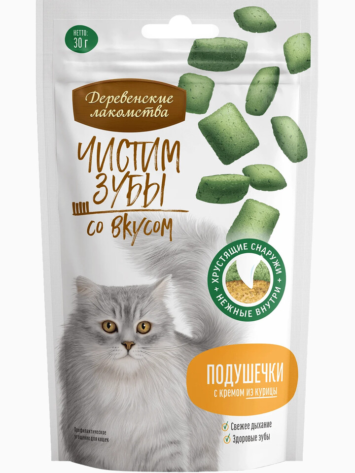 Деревенские лакомства Чистим зубы Подушечки с кремом из курицы, 30 гр
