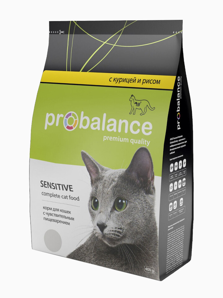 Корм ProBalance для кошек с чувствительным пищеварением курица/рис, 400 г