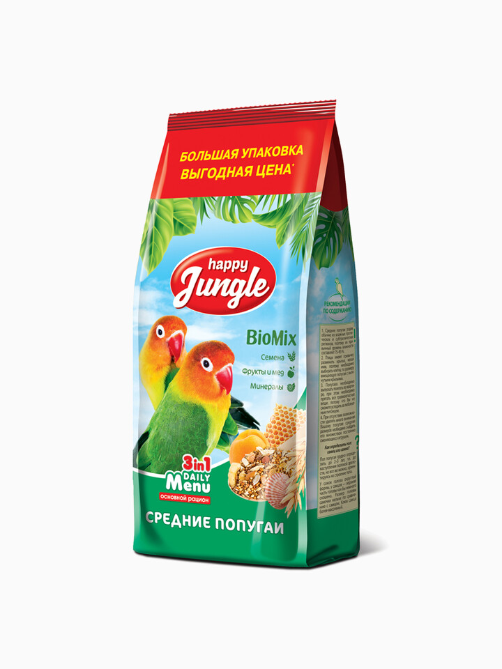 Happy Jungle корм для средних попугаев, 500 г