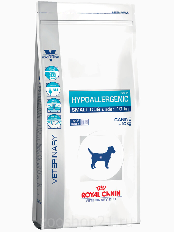 Корм Royal Canin Hypoallergenic Small Dog для собак менее 10 кг с пищевой аллергией/непереносимость, 1 кг
