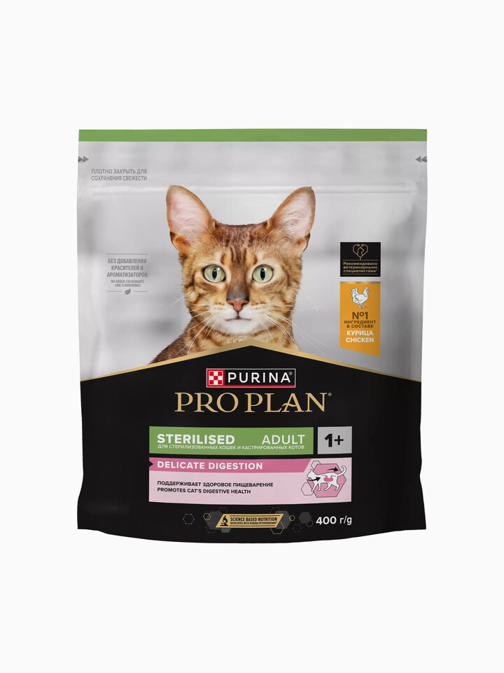 Корм PRO PLAN Delicate для кошек с чувствительным пищеварением с курицей, 400 г