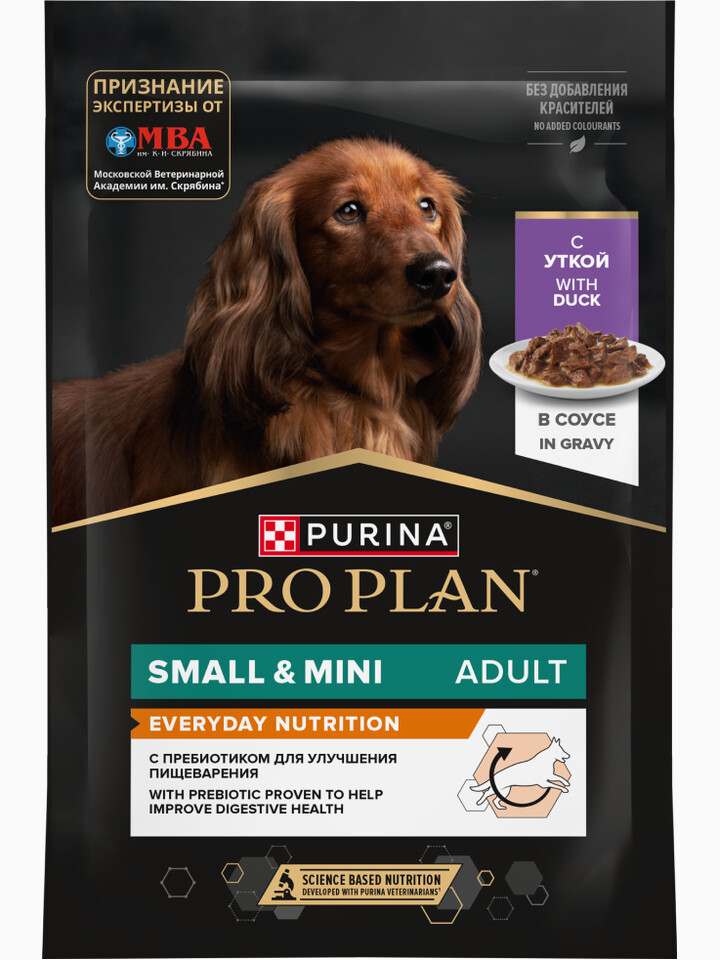 PRO PLAN для взрослых собак мелких и карликовых пород, с уткой в соусе, 85 г