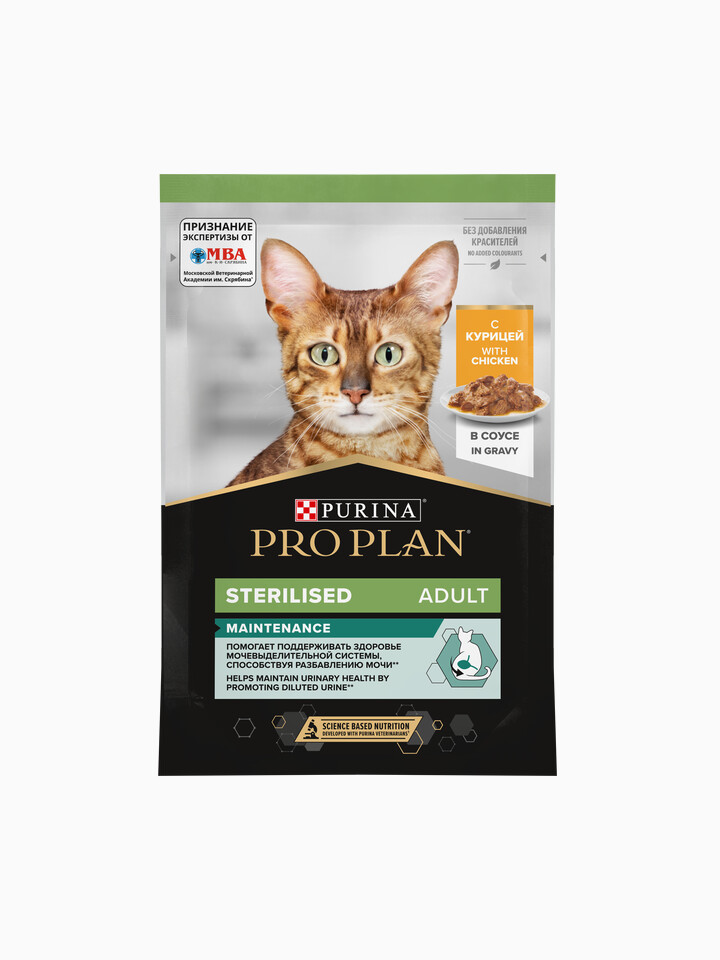 Корм Pro Plan Sterilised для стерилизованных кошек с курицей в соусе, 85 г