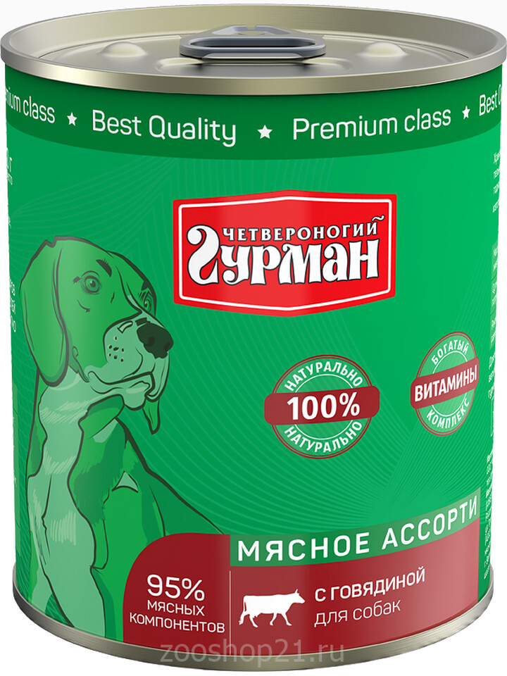 Четвероногий гурман Мясное ассорти с говядиной для собак, 340 г