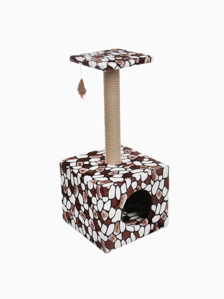 Когтеточка-столбик куб с площадкой и игрушкой, 35*30*85 см