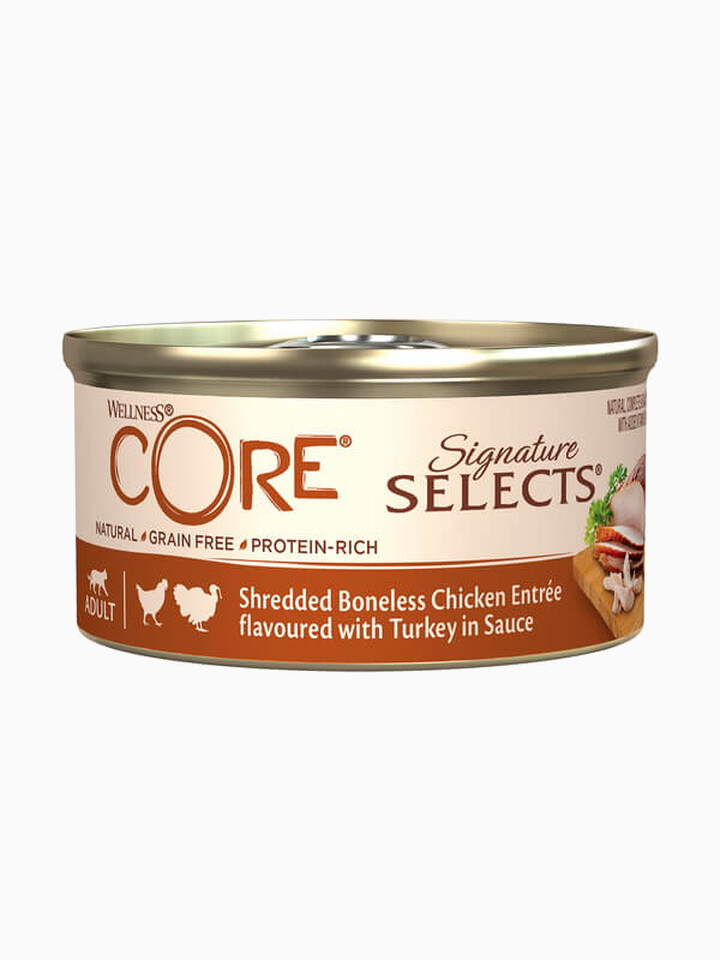 Корм Wellness CORE SIGNATURE SELECTS для кошек, курица с индейкой в виде фарша в соусе, 79 г
