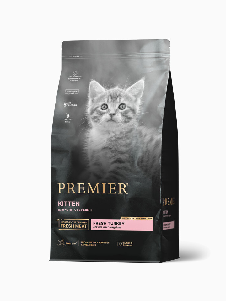 Корм Premier Kitten Low Grain Turkey (низкозерновой) для котят, с индейкой, 2 кг