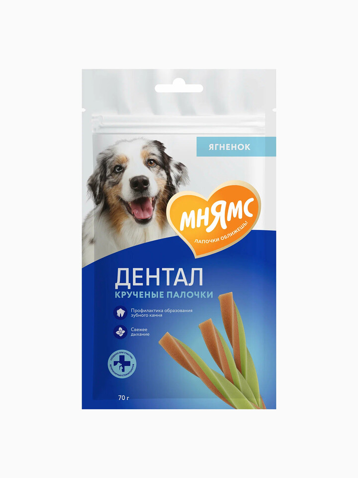 Мнямс ДЕНТАЛ для собак "Крученые палочки" с ягненком и мятой 70 г