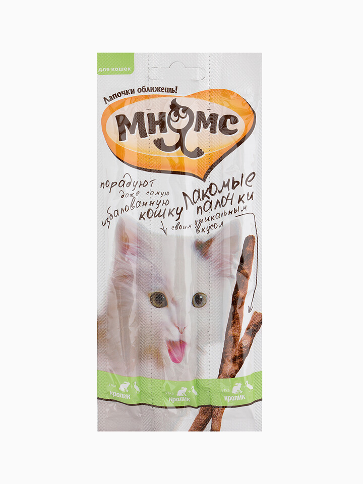 Мнямс лакомые палочки 13,5 см для кошек с уткой и кроликом, 5г (цена за 1шт)