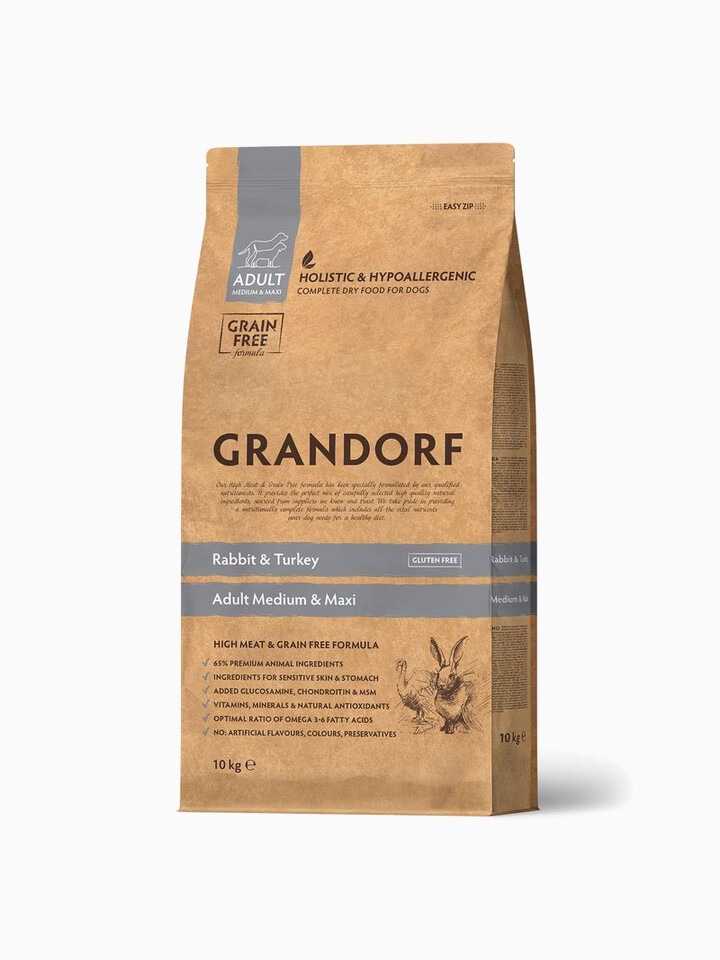 Корм Grandorf Rabbit & Turkey Adult Medium & Maxi для средних и крупных пород, кролик с индейкой, 10 кг