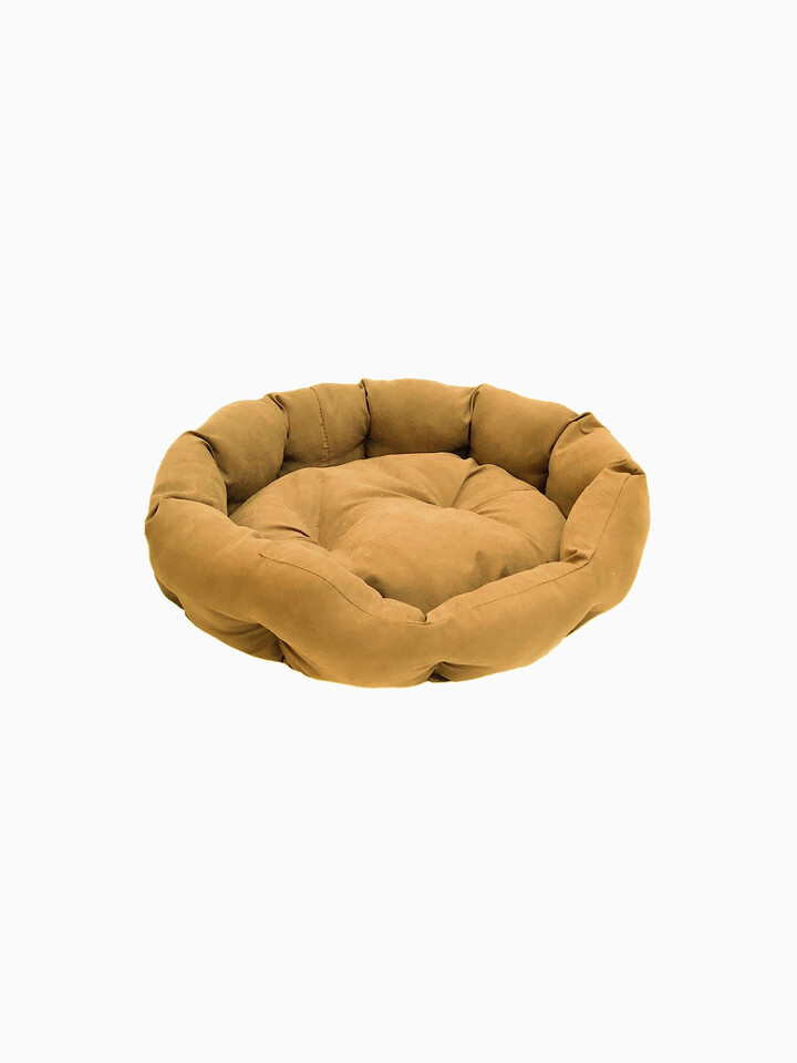 Лежак овальный пухлый №3 Дарэлл, серия ОБЛАКО-Бархат", охра , 59*51*18см (бархат, с/пух + периотек)"