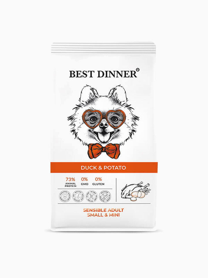 Корм Best Dinner Sensible Mini Lamb & Tomatoes для собак малых и миниатюрных пород, склонных к аллергии и проблемам с пищеварением, с уткой и картофелем, 3 кг
