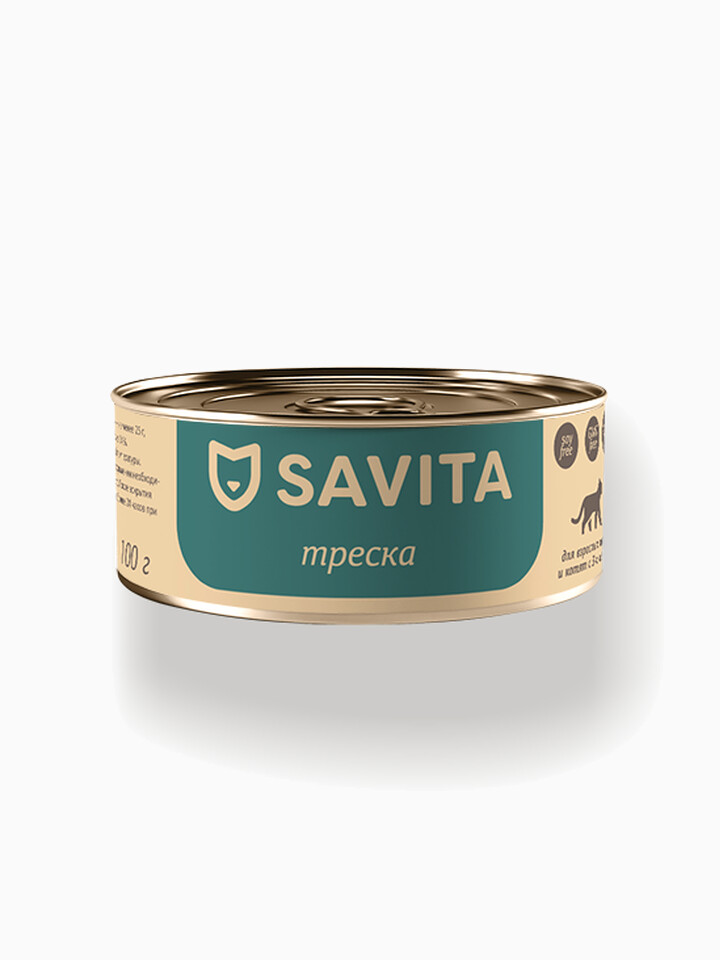 SAVITA консервы для кошек и котят "Треска", 100 г