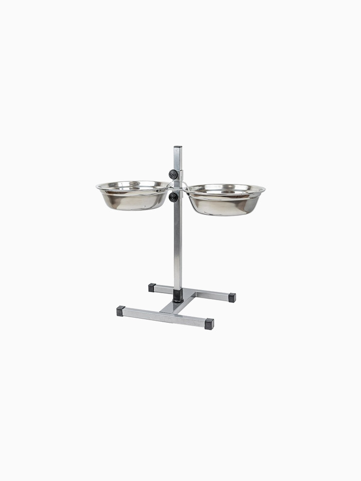 Стойка с мисками регулируемая ECO хром, h50см, 2*2,0л, D24см