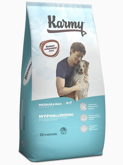 Корм Karmy Hypoallergenic Medium для собак средних и крупных пород с ягненком, 14 кг