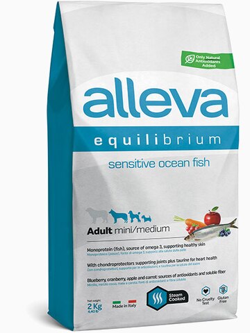 Корм Alleva Equilibrium Sensitive Adult Mini & Medium Ocean Fish для собак малых и средних пород, с океанической рыбой, 2 кг