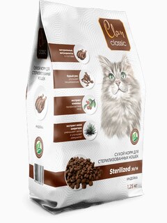 Корм Clan Classic Sterilized 30/14 для стерилизованных кошек, с индейкой, 1.25 кг