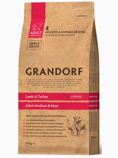 Корм Grandorf Medium & Maxi Holistic Lamb & Turkey для собак средних и крупных пород, ягненок с индейкой, 10 кг