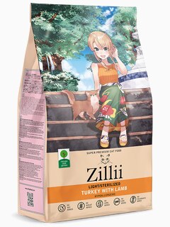 Корм Zillii Light/Sterilized для страдающих лишним весом и стерилизованных кошек, индейка с ягненком, 2 кг