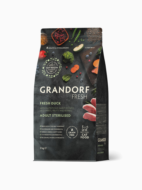 GRANDORF FRESH беззерновой корм для стерилизованных кошек, мясо утки с бататом, 2 кг