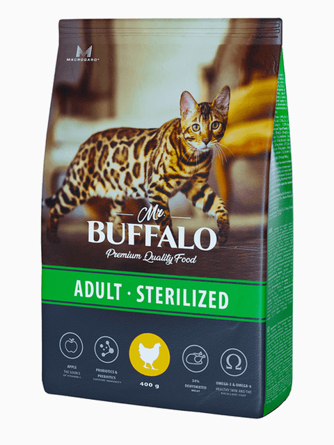 Корм MR.BUFFALO ADULT STERILIZED для взрослых кастрированных котов и стерилизованных кошек с курицей, 400 г