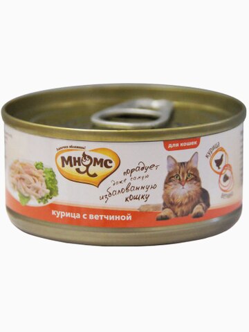 Корм Мнямс консервы для кошек Курица с ветчиной в нежном желе, 70 г
