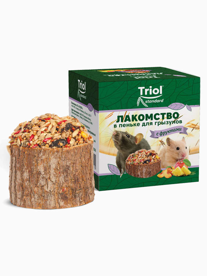 Лакомство в пеньке для мелких грызунов с фруктами, 70г