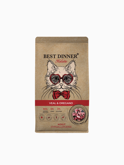Корм Best Dinner Holistic Hypoallergenic Veal & Oregano для кошек, с телятиной и орегано, 400 г