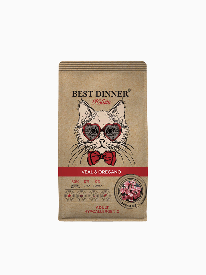 Корм Best Dinner Holistic Hypoallergenic Veal & Oregano для кошек, с телятиной и орегано, 400 г