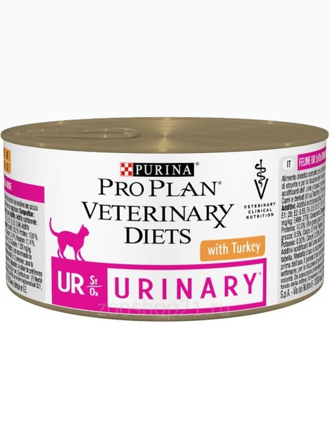 Корм Pro Plan Veterinary diets UR Mousse для кошек при болезнях нижних отделов мочевыводящих путей c индейкой, 195 г
