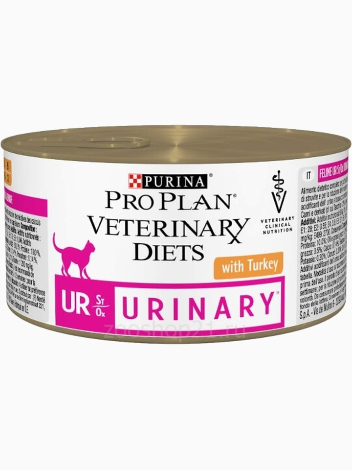 Корм Pro Plan Veterinary diets UR Mousse для кошек при болезнях нижних отделов мочевыводящих путей c индейкой, 195 г
