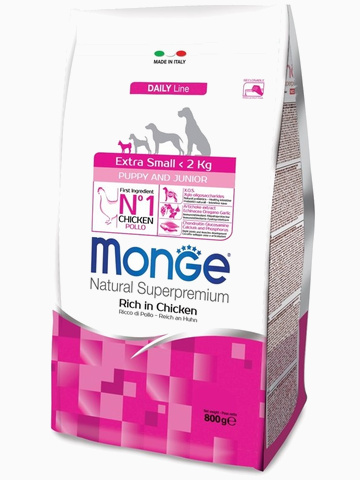Корм Monge Extra Small Puppy & Junior Chicken для щенков миниатюрных пород, с курицей, 800 г