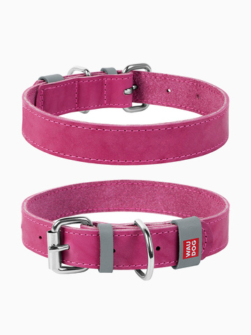 COLLAR ошейник Waudog Classic кожа, металлическая пряжка (шир. 25мм, дл. 38-49см) розовый