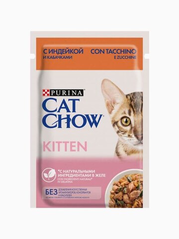 Корм Cat Chow Kitten (в желе) для котят, с индейкой и кабачками, 85 г
