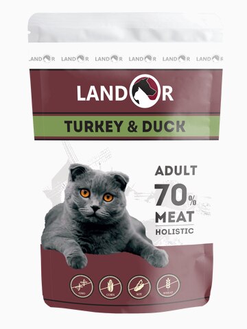 Корм Landor для взрослых кошек индейка с уткой, 85 г