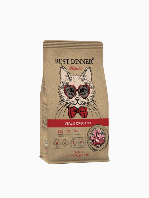 Корм Best Dinner Holistic Hypoallergenic Veal & Oregano для кошек, с телятиной и орегано, 1.5 кг