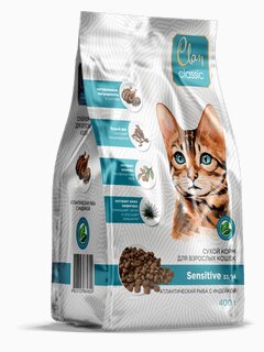 Корм Clan Classic Sensitive 33/14 для кошек с чувствительным пищеварением, с атлантической рыбой и индейкой, 400 г
