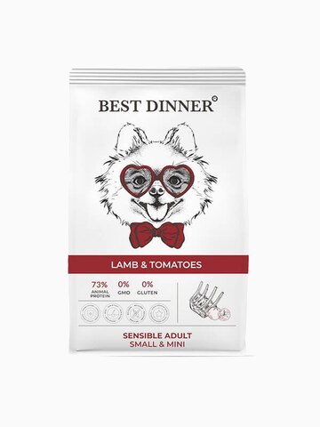 Корм Best Dinner Sensible Mini Lamb & Tomatoes для собак малых и миниатюрных пород, склонных к аллергии и проблемам с пищеварением, с ягненком и томатами, 1.5 кг