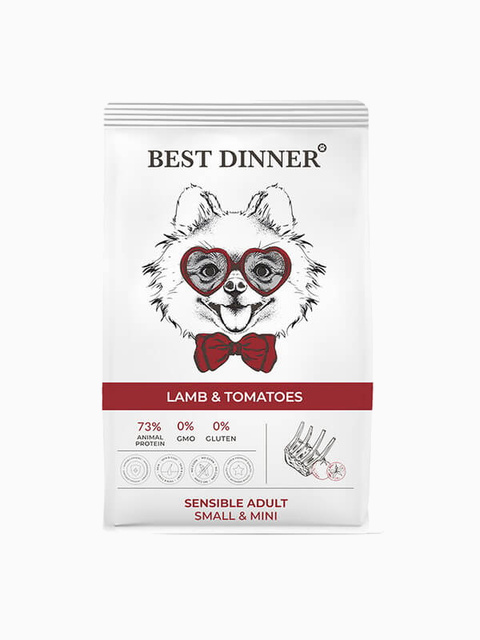 Корм Best Dinner Sensible Mini Lamb & Tomatoes для собак малых и миниатюрных пород, склонных к аллергии и проблемам с пищеварением, с ягненком и томатами, 1.5 кг