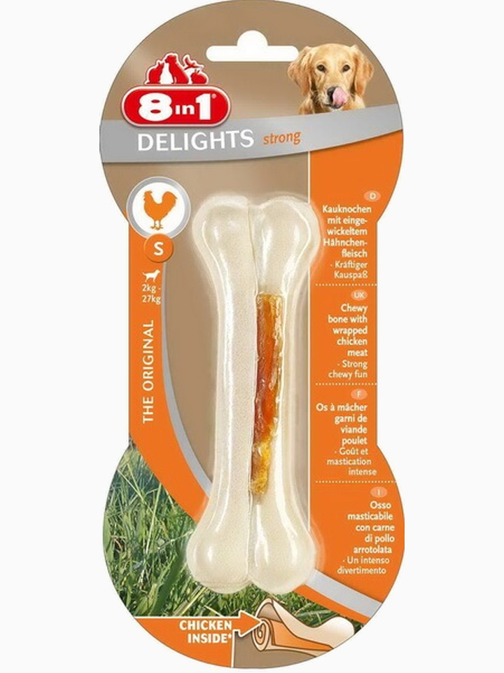 8in1 DELIGHTS Strong S косточка сверхпрочная с куриным мясом для мелких и средних собак 11 см