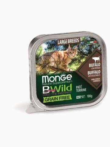 Корм Monge Cat BWild GRAIN FREE беззерновые консервы из буйвола с овощами для кошек крупных пород, 100 г