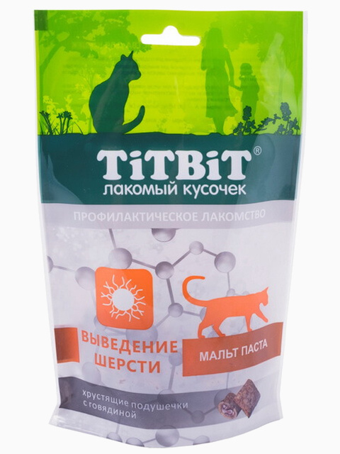 Titbit Хрустящие подушечки для кошек с говядиной для выведения шерсти, 60 г