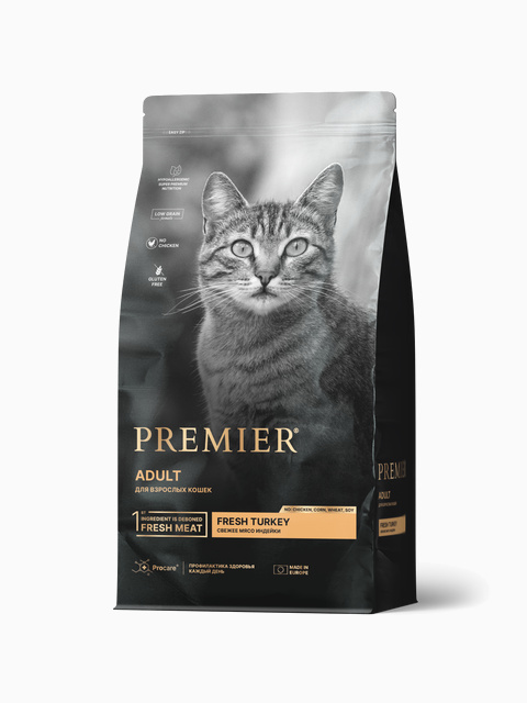 Корм Premier Adult Low Grain Turkey (низкозерновой) для кошек, с индейкой, 400 г