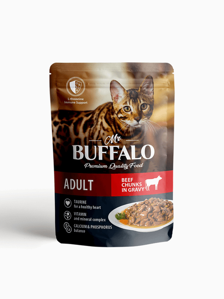 Корм Mr.Buffalo Adult для взрослых кошек говядина в соусе, 85г